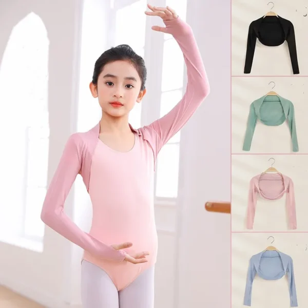 Girl Wrap Dance Sweater Pink Soft Ballet Warm Up Jacket for Leotards Long Sleeve Bolero Cardigan Shrug Open Front Crop Top Kids - Image 2