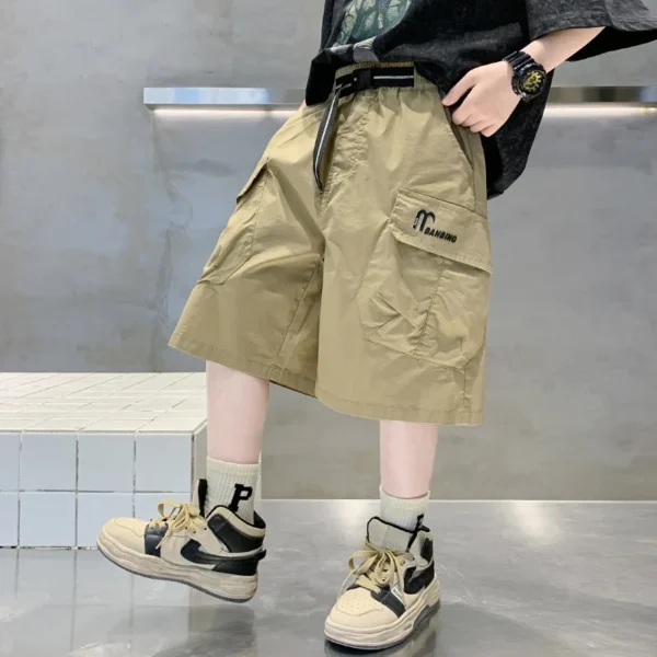 Cool Boys Shorts with Pockets Fashion Summer New Arrivals Kids Black Khaki Sport Knee-Length Cargo Pants Teen Streetwear Shorts - Image 3