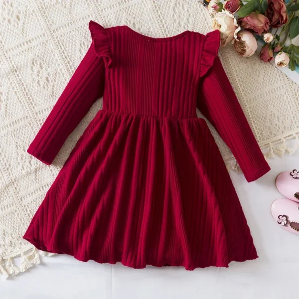 2024 New Girls Knitting Wool Long Sleeve Dress Korean Autumn Girls Baby Ruffle Knit Rib Princess Sweater Dress Casual Clothes - Image 2