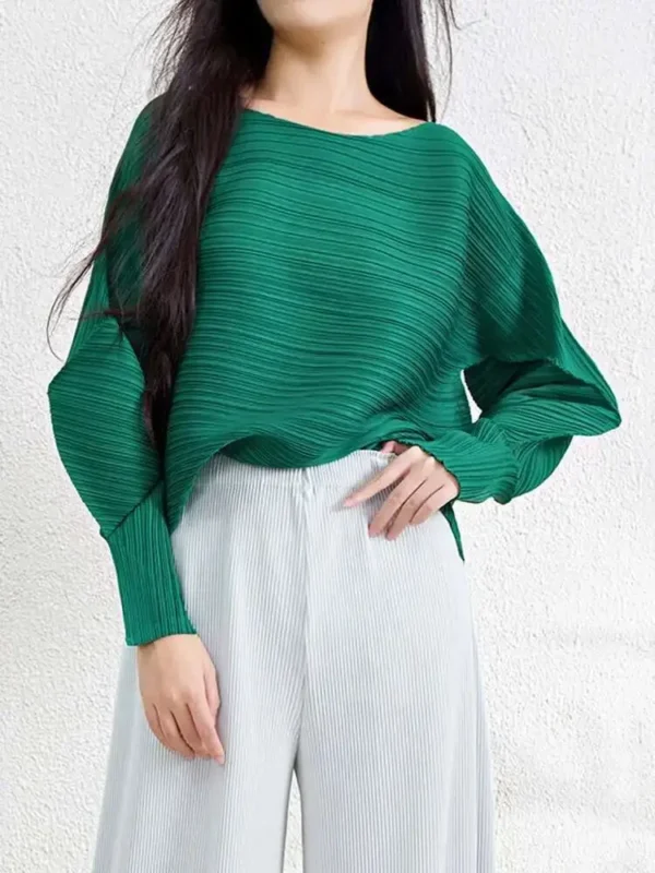Irregular Niche Design Women's Tops Pleated Round Neck T Shirt Women Full Sleeve Solid Colour Peplum Miyake Summer New 2025 - Image 3