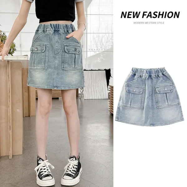 2025 Summer New Arrivals Kids Cotton Denim Shorts Teen Girls Mini Skirts Shorts Child Slim Blue Short Jeans Skirt With Shorts - Image 4
