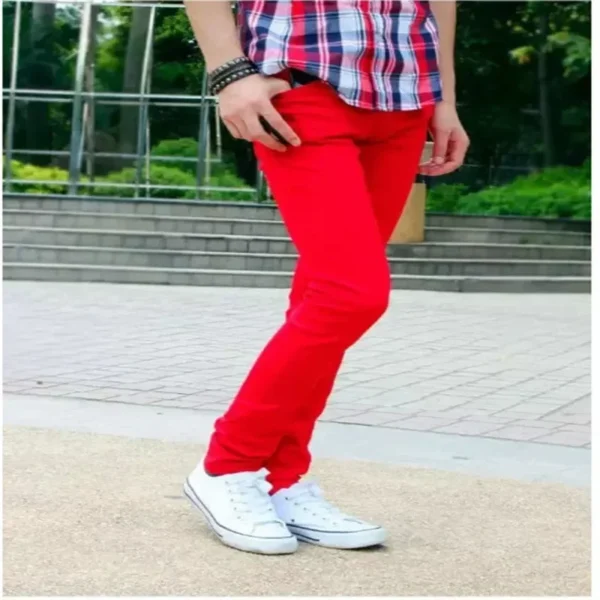 Hot Fashion Summer Solid Cotton Jeans Men Red Teenagers Pantalon Homme Skinny Male Leisure Boy Sweatpants Hombre Two Color MN5 - Image 3