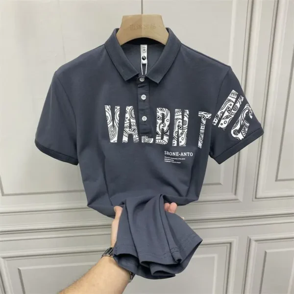 Men's Trend Youth Print Letter Tops Summer New Thin Short Sleeve Plus Size Korean Polo Shirts Fashion Smart Casual Men Clothing - Image 3
