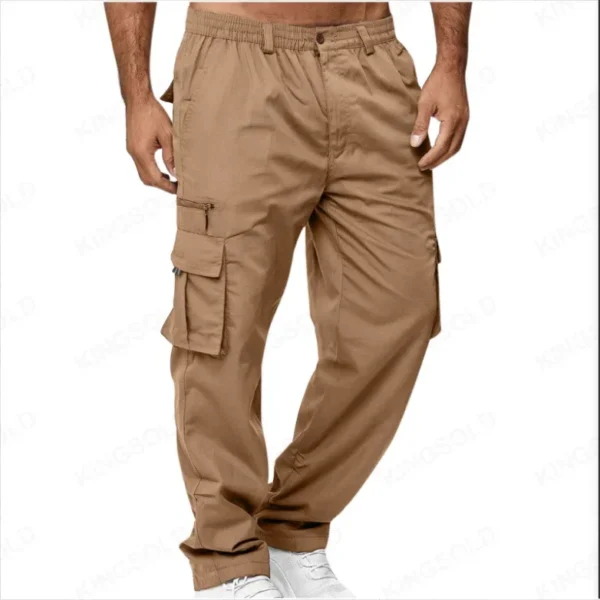Man Casual Fleece Pants Solid Heavyweight Sweatpants Jogging Cargo Pocket Fashion Sports Elastic Trousers - Image 4