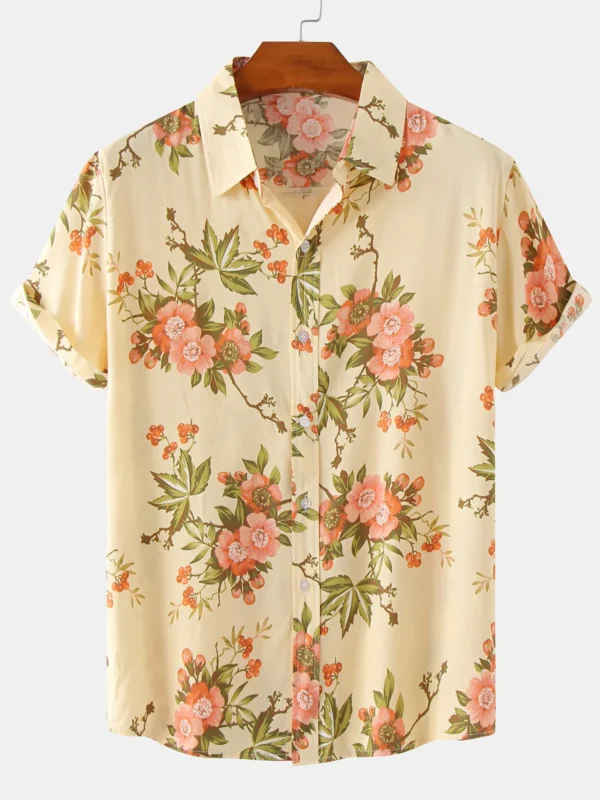 Mens Casual Button Down Holiday 70s Retro Floral Casual Short Sleeve Shirt Cool Beach Summer
