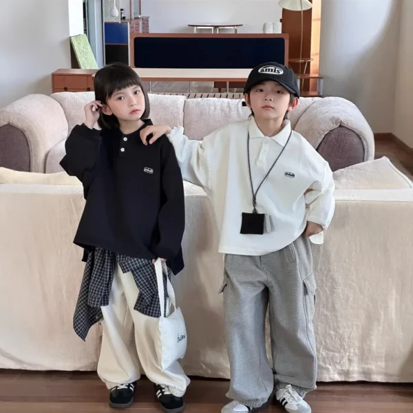 Children Clothes Kids Casual Hoodie Spring New Fashion Boys and Girls Loose Long Sleeve Solid Color Casual Kids T Shirt - Image 2