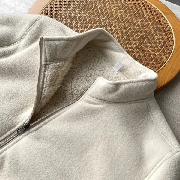 Winter Fleece Jacket Solid Color Sherpa Casual Coat Thick Warm Stand Collar Zip Up Outdoor Windbreak Jacket Soft Comfortable - Image 4