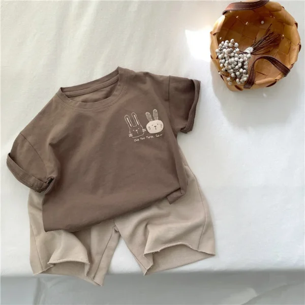 2024 Summer 2-8 Years Girls Boys Cute Print Rabbit Short Sleeve Cotton T-shirts Kids Tee - Image 4