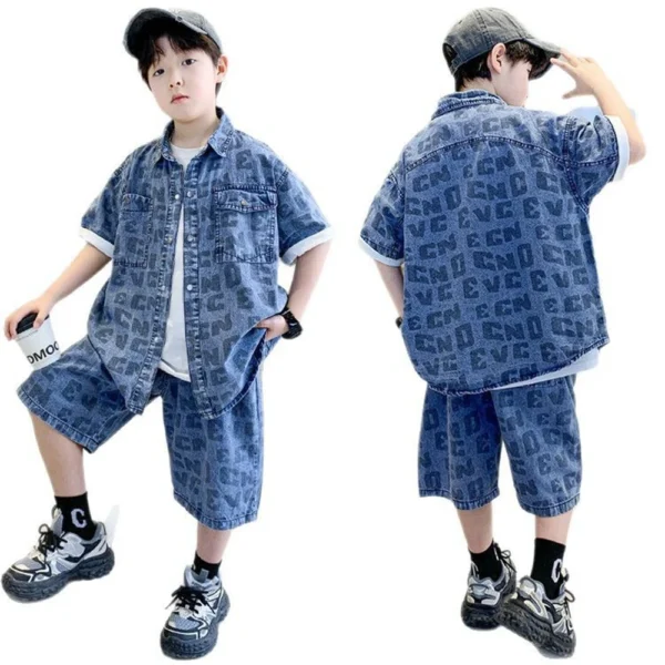 New Summer Boys Casual Clothing Set for Kids Shirt And Short Denim 2 Piece Outfit Set Teens Child Cool Streetwear Suit Wear - Image 6