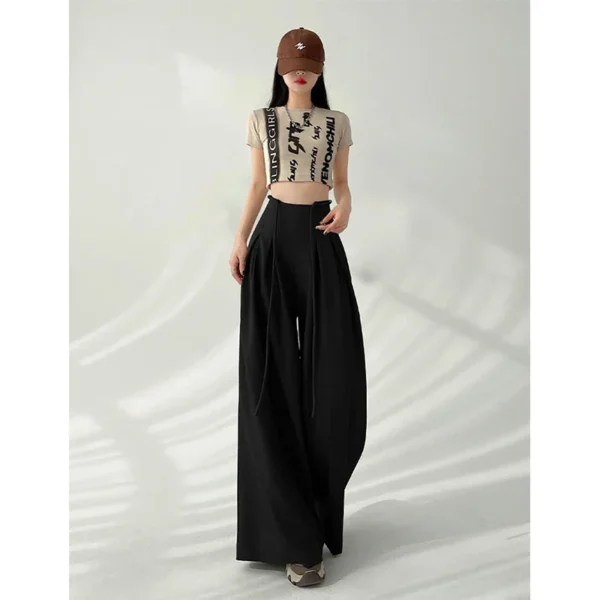 MEXZT Streetwear Wide Leg Pants Women Korean Black High Waist Suit Pants Summer Fashion Elegant Lace Up Straight Trousers New - Image 3