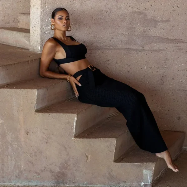 CPSYMYM Knit Ribbed Women Cutout Waist Midi Maxi Long Skirt Suit and Tank Top Street Matching Two 2 Piece Dress Sets Outfit - Image 2