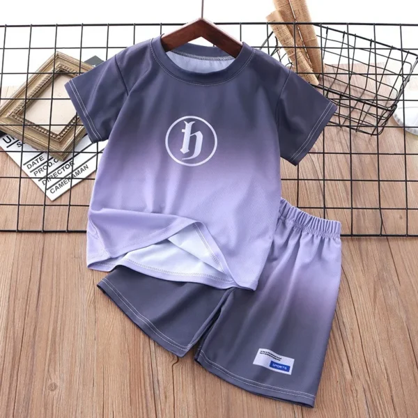 Summer Boys Clothing Sets Fashion Gradient Short-sleeve Shirts+shorts Sport Suits for Kids Teenager Tracksuits Baby Outfits - Image 6