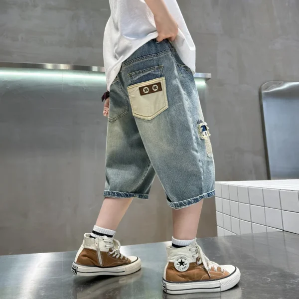 Kids Summe Ripped Denim Shorts for Teens Boy High Fashion Jeans Capris with Hole Children Stylish Mid Calf Pants 5 7 9 11 13 14Y - Image 3