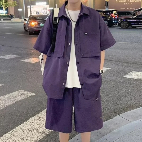 Teen New Tooling Suit Men's Summer Sets Loose Short-sleeved Shirt Shorts Casual Fashion Trendy Men Clothing Tracksuit Leisure - Image 5