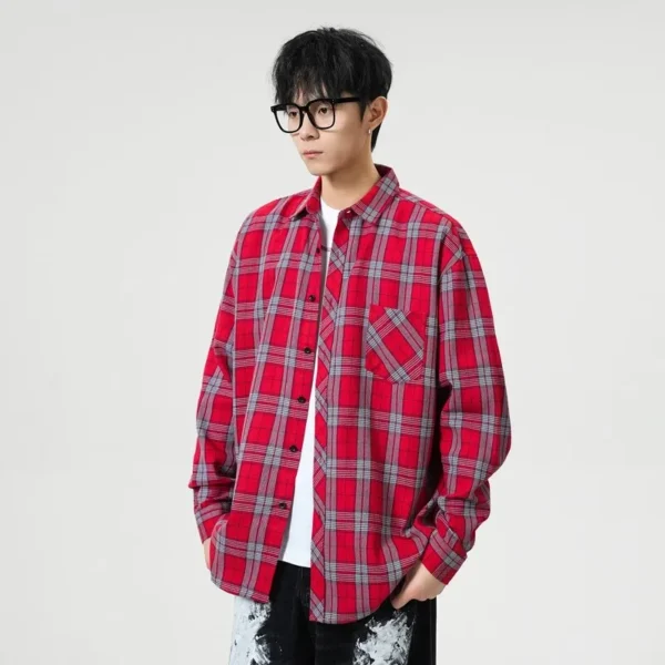2025 New Loose Casual Men's Checkered Long Sleeve Shirt, Youth, Student Daily Spring and Summer Jacket.M-4XL