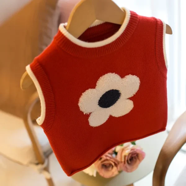 2024 New Baby Girls Knitted Vest Children'S Flower Sweater KIds Clothing Cute Girl Pullover Striped Vest Versatile Fashion Top - Image 5