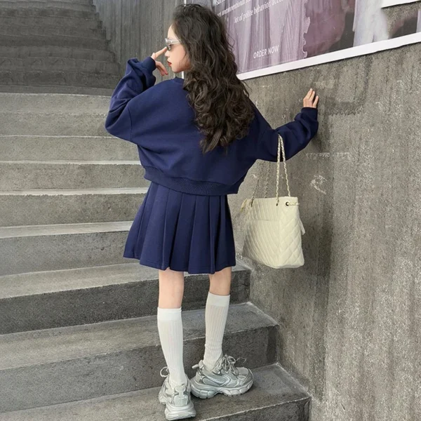 Girls Tracksuit Casual Printed Pullovers Pleated Skirt 2pcs Spring New Children Clothing Set Blue Sport Teen School Kids Outfits - Image 5