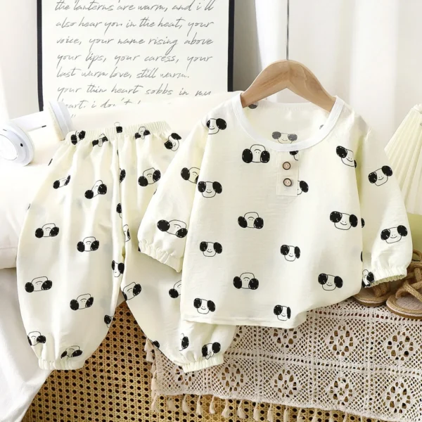 Kids Summer Thin Pajamas New 2025 Boys Girls Cute Cartoon Print Long Sleeve T-shirt + Pants Sleepwear Baby Casual Clothing Sets - Image 3