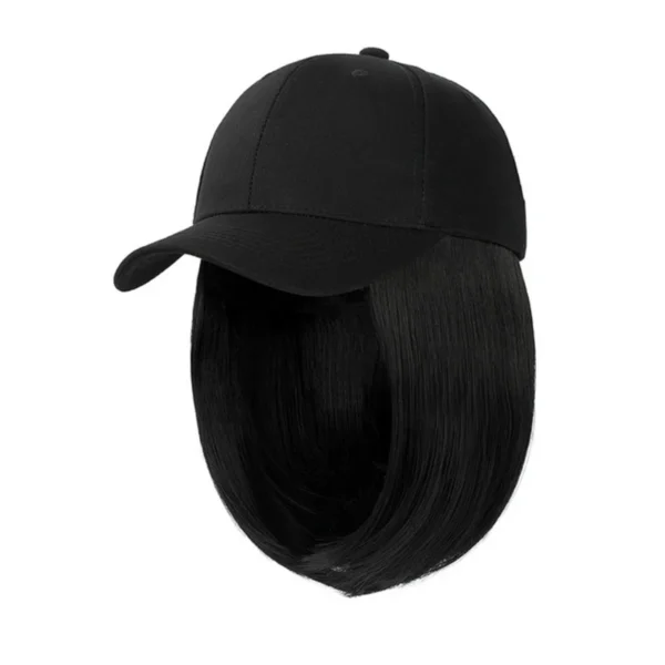 Synthetic Adjustable Black Hat Wigs Short Bob Straight Baseball Cap Wig Seamless Connection Hair Extensions for Women - Image 5