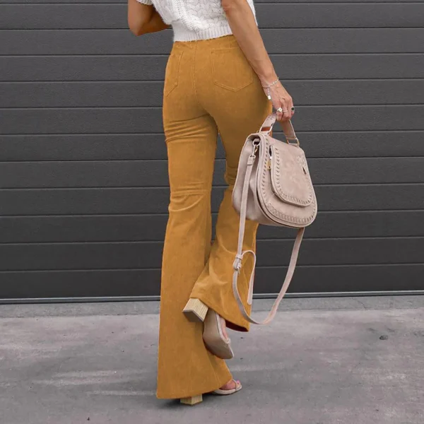 Clothes Women Pants Corduroy Elastic Waist Flare Pants Flattering Ribbed Comfort Solid Color Thickness Trousers - Image 4