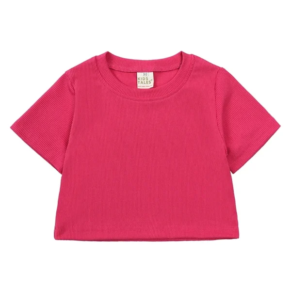 2025 Summer Girls Bell Bottom Outfits 2pcs Solid Cotton T-shirt Pants Suit For Children Teenage Girls Fashion Tracksuit Clothes - Image 4