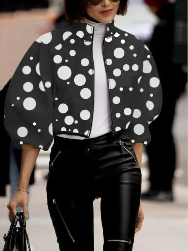 Women's Fashion Polka Dot Printed Cropped Tops Jackets New Spring Autumn Outwear Zipper Jackets Street Lady Casual Coats Tops - Image 2