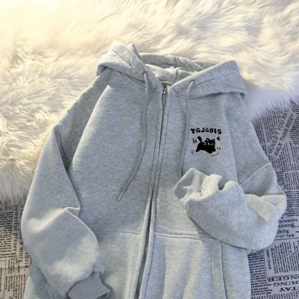 Spring And Autumn Collection Fashion Trends Versatile Casual Lazy Wind 2025 New Cute Girl Zipper Knit Jacket Hooded Jacket