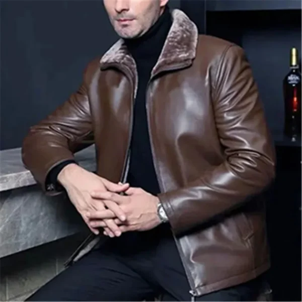 Winter Fleece Warm Leather Jacket Men Pu Business Casual Loose Thick Leather Coats Male Fashion Vintage Faux Fur Outwear Jackets - Image 5